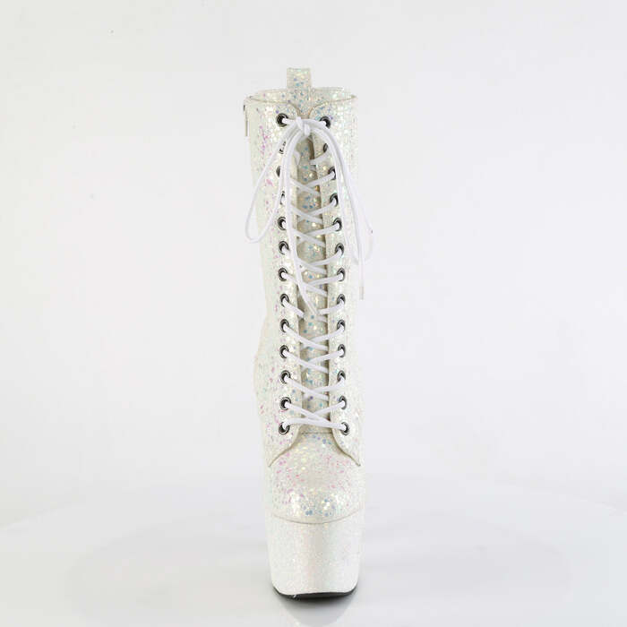 Ботильоны Adore-1040-IG *7 дюймов, каблук, 2 3/4 дюйма, голографическая отделка, шнуровка, блестки, молния сбоку, белые