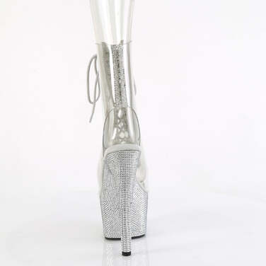 Чоботи Bejeweled-1016C-2-7 *7 дюймів на підборах, 2 3/4 дюйма з відкритим носком/підбором, зі шнурівкою та рельєфним ремінцем, прозорі/сріблясті