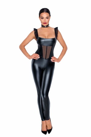 Комбинезон из винила со вставкой из сеточки Noir Handmade F256 черный, S