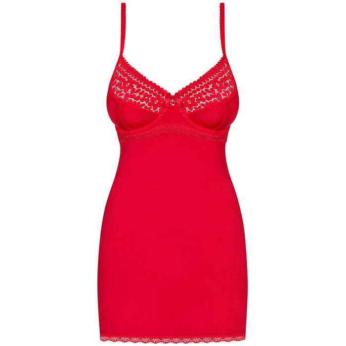 Сорочка сексуальная красная Obsessive JOLIEROSE с кружевной отделкой, S/M