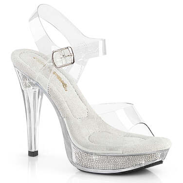 Босоножки Cocktail-508SRSI. Каблук 5 дюймов, ремешок на щиколотке шириной 1 дюйм, PF-вставки, прозрачные/серебристые стразы