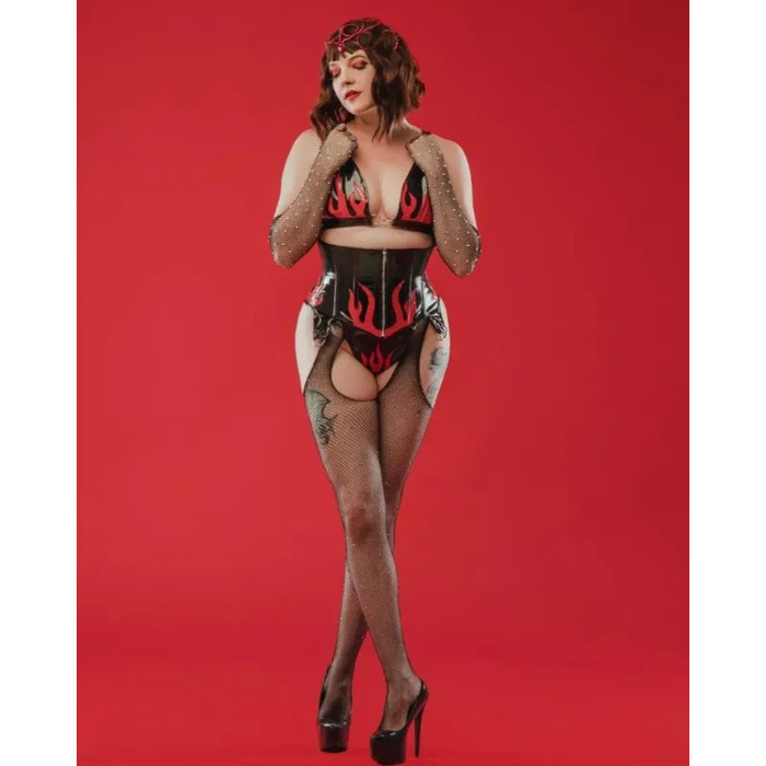 Колготки з імітацією панчох Leg Avenue в стразах, червоні