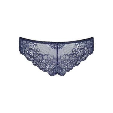 Трусики кружевные с декоративным бантиком Obsessive AURORIA Panties синие, XXL