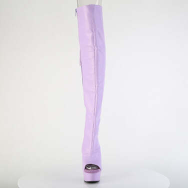 Чоботи Delight-3019 на підборах 6 дюймів, чоботи вище коліна з відкритим носком 1 3/4 дюйма, блискавка збоку, штучна шкіра лавандового кольору