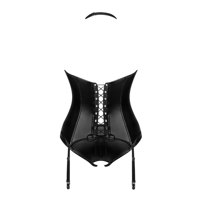 Комплект Корсет и Стринги, винил, черный, XS/S