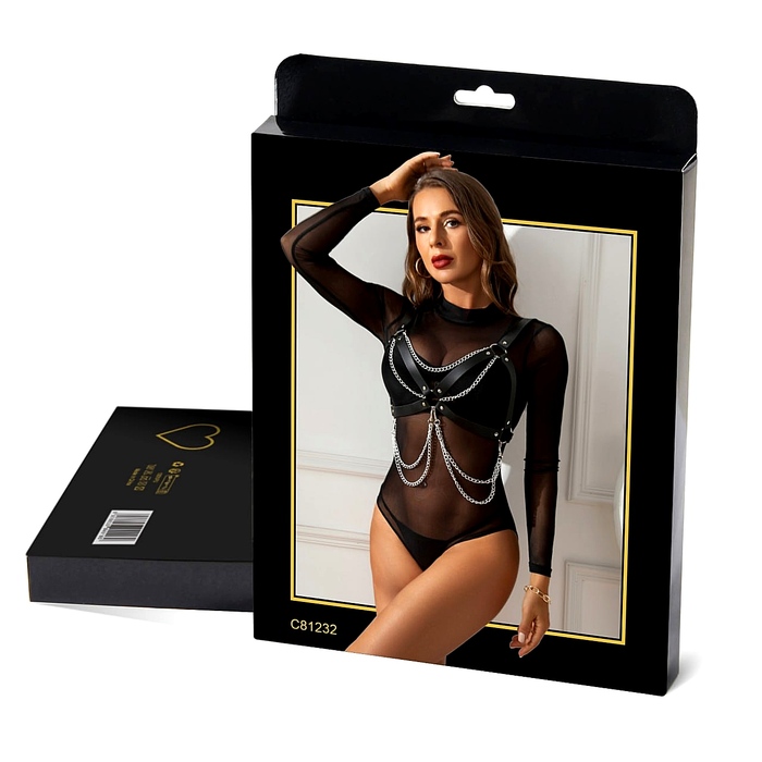 Портупея на груди Star Night зі штучної шкіри з ланцюжками, чорна, One Size