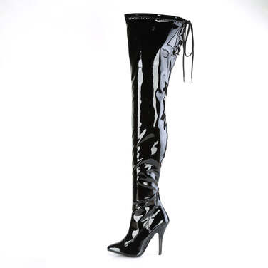 Сапоги Seduce-4000SLT, каблук 5 дюймов, эластичная задняя часть, боковая молния, чёрный лакированный эластичный материал