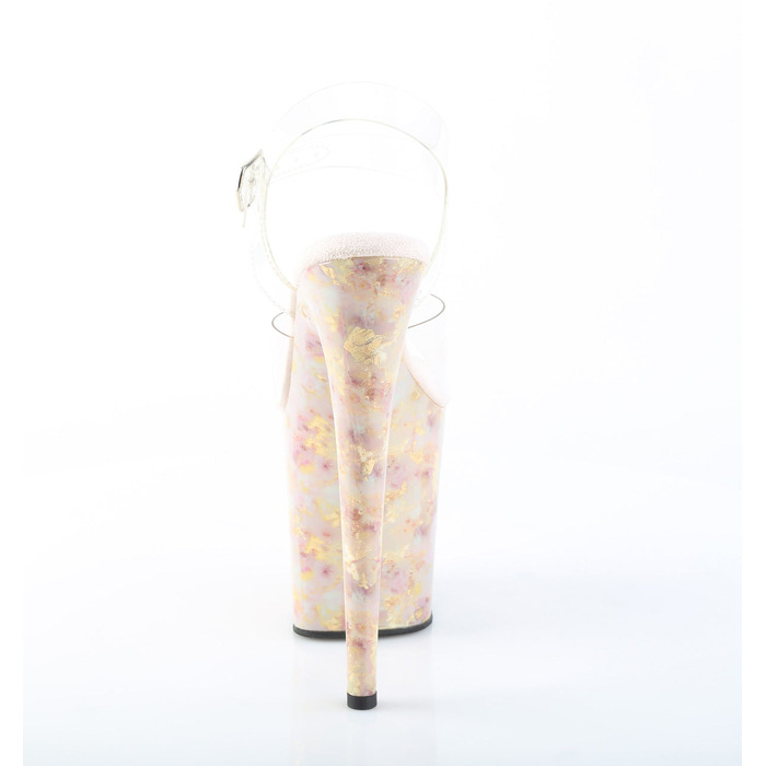 Босоніжки Flamingo-808MB на підборах 8 дюймів, тоновані босоніжки з ремінцем на щиколотці 4 дюйми, прозорий/рожево-золотистий мармур