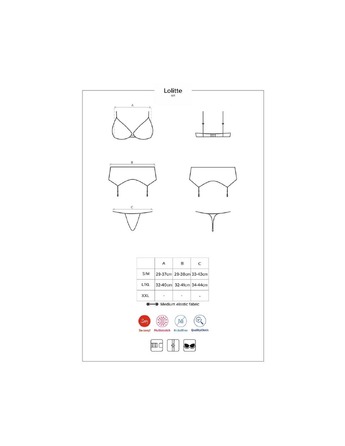 Мереживний комплект із шнурівкою на поясі Obsessive Lolitte чорний, S/M