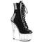 Чоботи Pleaser Adore-1020 на підборах 7 дюймів, чоботи з мереживом спереду 2 3/4 дюйма, збоку блискавка, чорні/прозорі