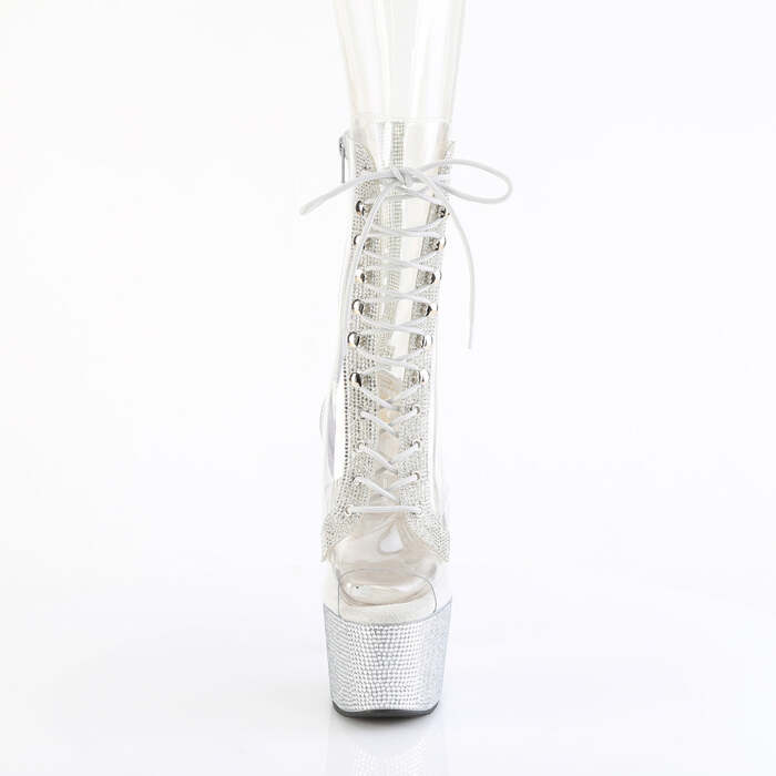 Ботильоны Bejeweled-1021C-2, каблук 7 дюймов, высота 2 3/4 дюйма, открытый носок, PF, боковая молния, прозрачный/серебристый