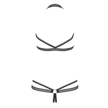 Боди контурное Obsessive Darkie из ажурных лент с металлическими кольцами, черный, L/XL