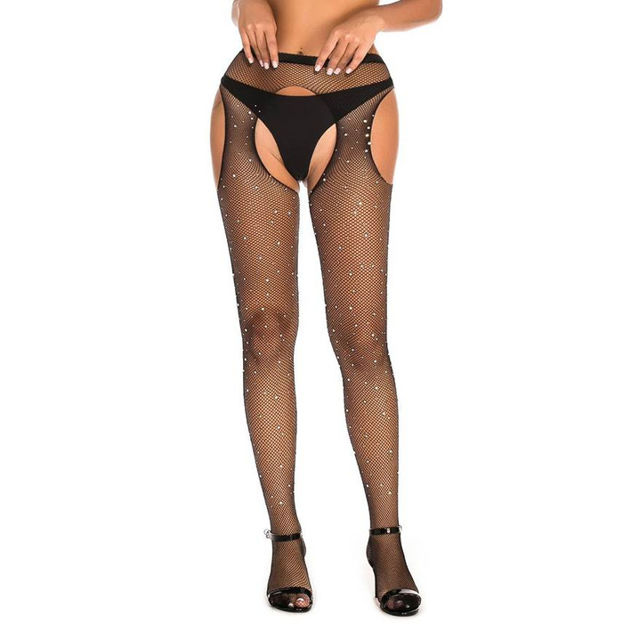 Колготки прикрашені стразами з імітацією панчох Star Night Diamonds Pantyhose чорний, XS-M