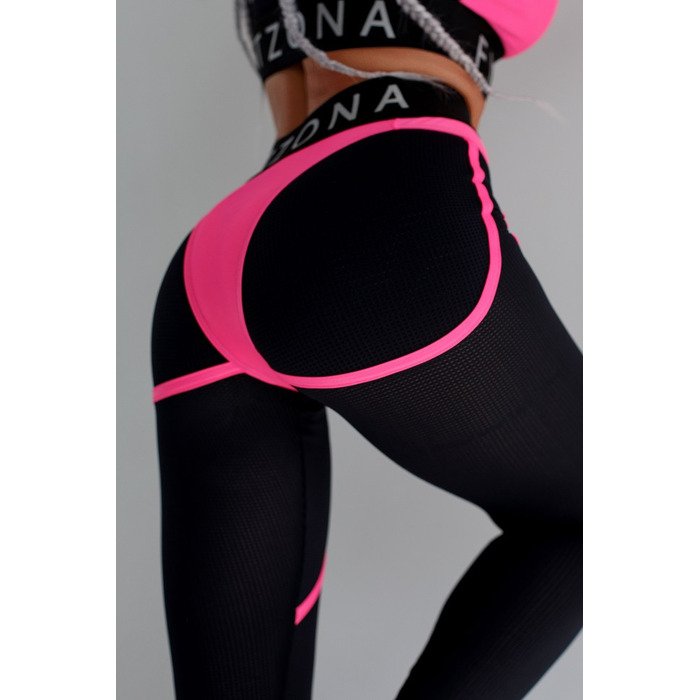 Легінси FZ Black Mesh Leggings with Imitation Shiny Neon-Pink Thongs