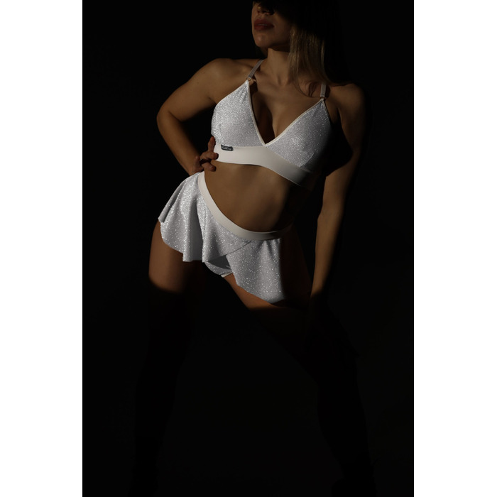 Butterfly – Міні-шорти зі спідницею для pole dance, go-go та сценічних виступів - біло-срібний