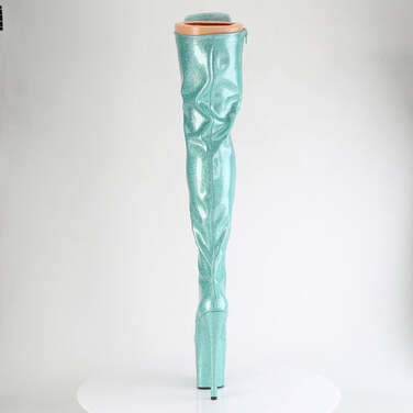 Ботинки Flamingo-3020GP *Каблук 8 дюймов, 4-дюймовые эластичные сапоги на шнуровке, боковая молния, лакированная кожа с аквамариновым блеском