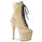 Ботинки Pleaser Adore-1020FS *Каблук 7 дюймов, ботильоны с PF шнуровкой 2 3/4 дюйма, молния сбоку, бежевая искусственная замша