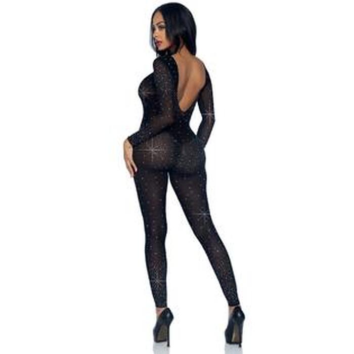 Комбинезон сексуальный Leg Avenue Sheer Rhinestone, S, со стразами, черный