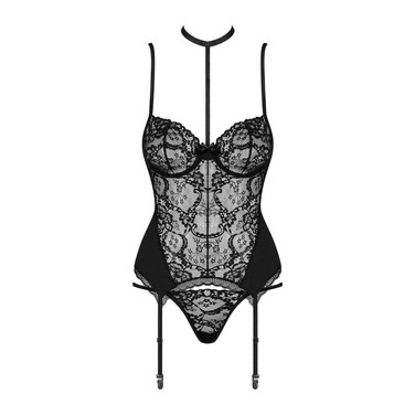 Корсет с пажами для чулок Obsessive Diyosa и трусиками в комплекте, черный, S/M