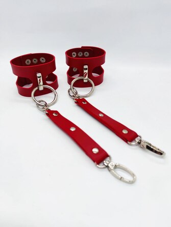 Ошейник с поводком и наручниками Candy Hero 'Fet 25' RED, экокожа, ручная работа