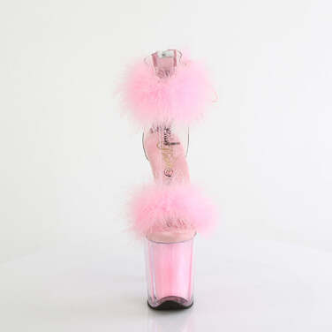 Босоніжки Flamingo-824F на підборах 8 дюймів, босоніжки з хутра марабу 4 дюйми з манжетою на щиколотці, блискавка ззаду, прозорі/рожеві