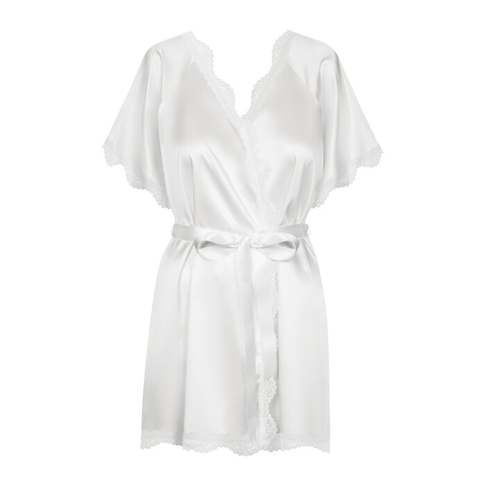 Халатик Obsessive Prima Neve, S/M с кружевом, белый