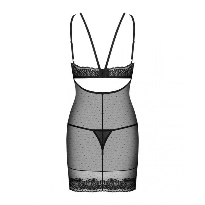 Сорочка кружевная Obsessive Allastia chemise & thong black S/M