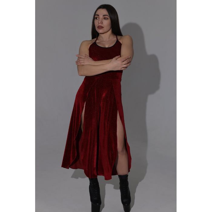 Комбінезон SPARKLING VELVET — Сяюче Вбрання для Руху в Pole Dance та Артистичному Танці - бордовий