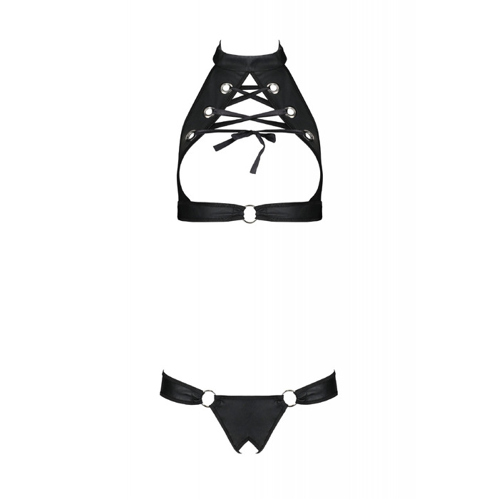 Комплет с открытым бюстом MALWIA SET WITH OPEN BRA black S/M - Passion
