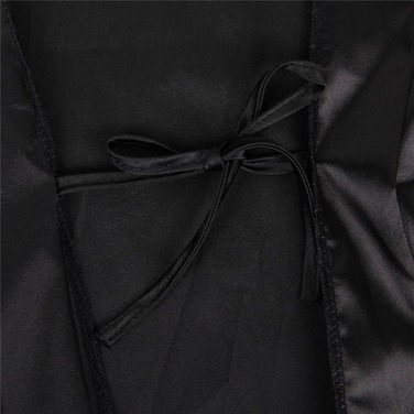 Халат чорний під пояс та довгими мереживними рукавами Star Night стрінги в комплекті, XL/2XL