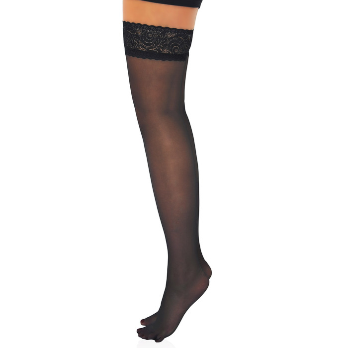 Панчохи з мереживним оздобленням, з силіконовою стрічкою, чорні, 20 ден.