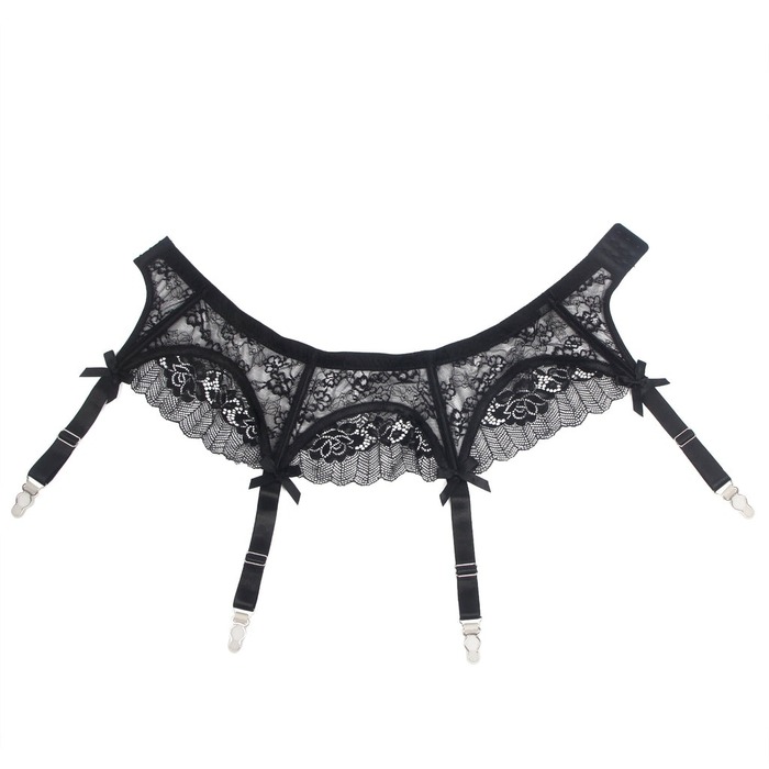Комплект мереживний пояс для панчіх з трусиками StarNight, чорний, L