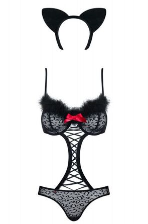 Костюм боді кішки чорний obsessive 3 предмета GEPARDINA S / M
