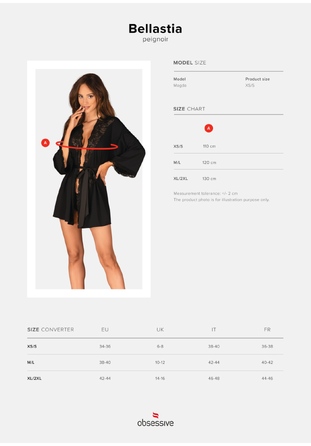 Халатик с кружевом и длинными рукавами Obsessive Bellastia черный, M/L