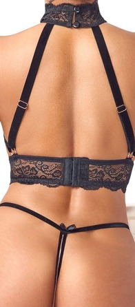 Комплект Abierta Fina відкритий ліф з декоративними ланцюжками та трусики з доступом, чорний, S