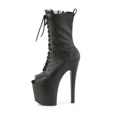 Ботинки Enchant-1041, каблук 8 дюймов, открытый носок 3 3/4 дюйма, боковая молния, чёрная искусственная кожа/чёрный