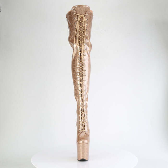 Ботинки Flamingo-3020GP *Каблук 8 дюймов, 4-дюймовые эластичные сапоги на шнуровке, боковая молния, лакированная кожа с золотым блеском