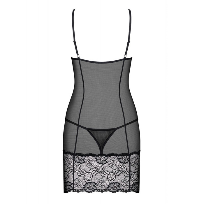 Комплект кружевной Obsessive Alluria пеньюар и трусики, черный, L/XL