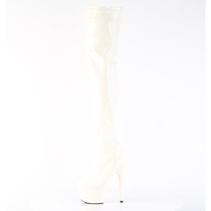 Чоботи Adore-3000 на підборах 7 дюймів, еластичні черевики до стегна 2 3/4 дюйма з PF, блискавка збоку, білі лаковані