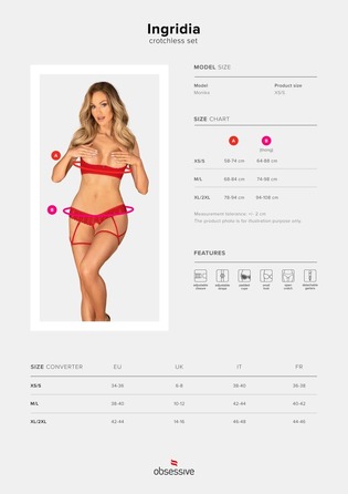 Комплект с открытым доступом Obsessive Ingridia, красный, XS/S