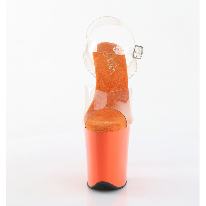 Босоніжки Flamingo-808 на підборах 8 дюймів, босоніжки з ремінцем на щиколотці 4 дюйми, прозорі/помаранчеві