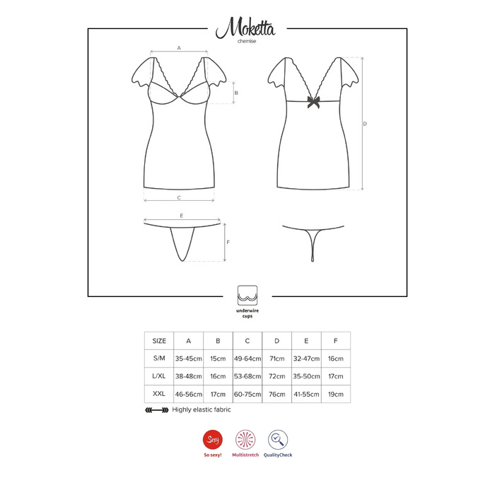 Сорочка с кружевными рукавами и стринги Obsessive Moketta фиолетовый, L/XL