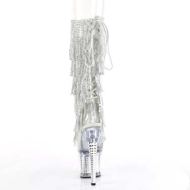 Чоботи Spectator-2017RSF на підборах 7 дюймів, текстуровані чоботи до коліна з відкритим носком/п'ятою 3 дюйми, блискавка збоку, сріблясті/прозорі