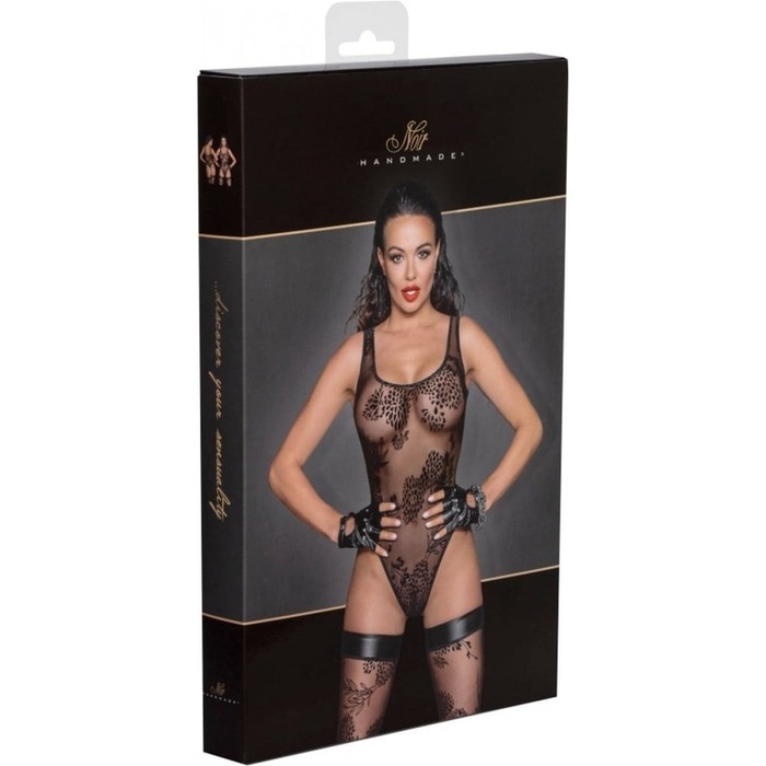 Боді з візерунками M F242 Noir Handmade, напівпрозоре, чорне