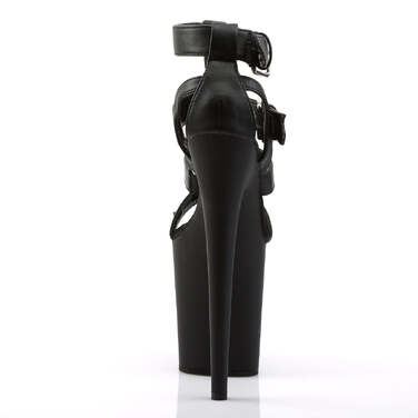 Босоніжки Flamingo-858 на підборах 8 дюймів, босоніжки з ремінцями PF 4 дюйми з кільцями та заклепками, чорні, з веганської шкіри/чорні