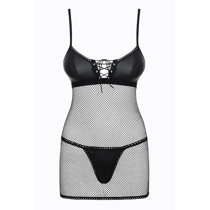 Cорочка сетка Obsessive Redella трусики в комплекте, черный, S/M