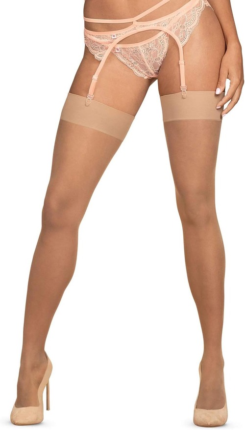 Чулки телесные с плотными резинками Obsessive S800 телесные, L/XL