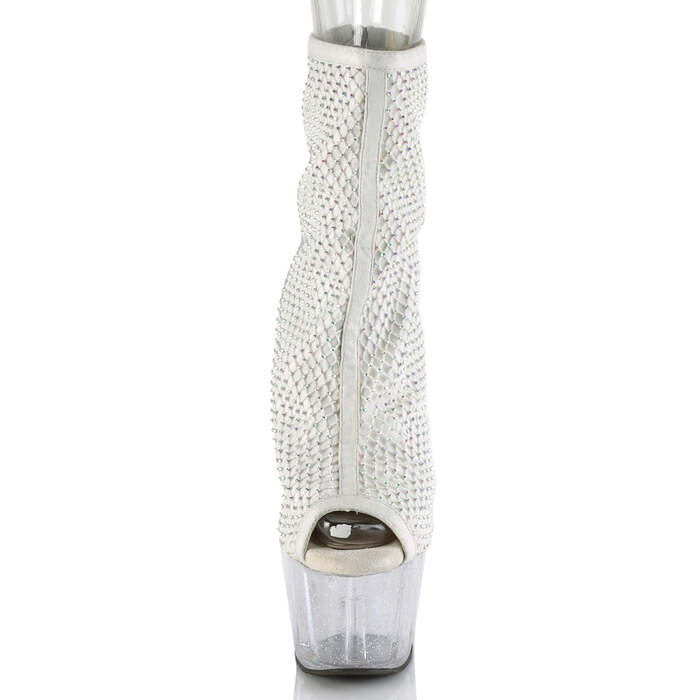 Чоботи Adore-1031GM *7-дюймовий каблук, 2 3/4-дюймові черевики з відкритим носком, блискавка ззаду, білі/прозорі