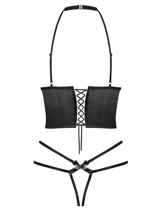 Комплект-корсет со шнуровкой и трусиками Obsessive Delishya, черный, L/XL
