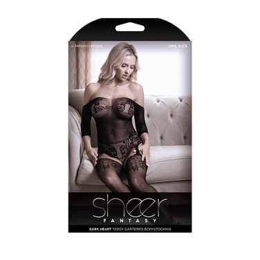 Комбинезон с открытыми плечами в мелкую сетк уSheer Fantasy , кружевной, черный.